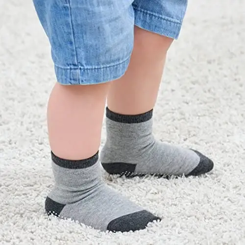 ZAPLES Baby Non Slip Grip Crew Socks with Anti Skid Soles for Infants Toddlers Kids Boys Girls - 6