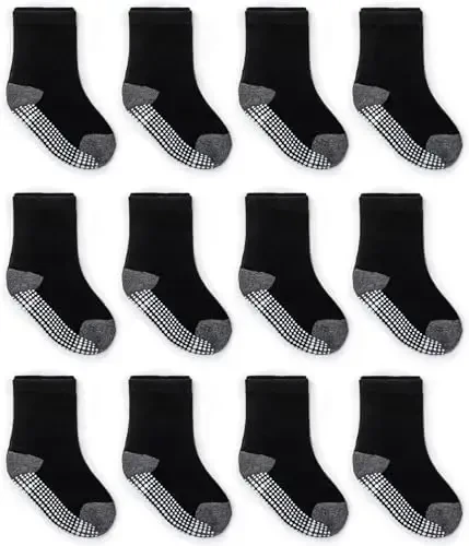 ZAPLES Baby Non Slip Grip Crew Socks with Anti Skid Soles for Infants Toddlers Kids Boys Girls - ZAPLES