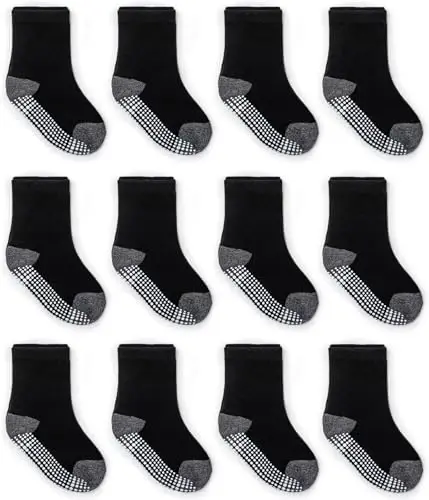 ZAPLES Baby Non Slip Grip Crew Socks with Anti Skid Soles for Infants Toddlers Kids Boys Girls - 1