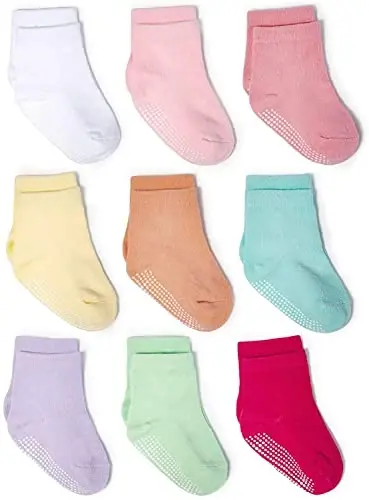 ZAPLES Baby Non Slip Grip Crew Socks with Anti Skid Soles for Infants Toddlers Kids Boys Girls - 1
