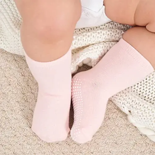 ZAPLES Baby Non Slip Grip Crew Socks with Anti Skid Soles for Infants Toddlers Kids Boys Girls - 7