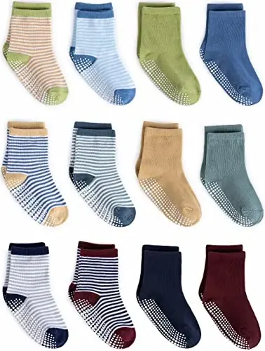 ZAPLES Baby Non Slip Grip Crew Socks with Anti Skid Soles for Infants Toddlers Kids Boys Girls - 1