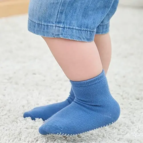 ZAPLES Baby Non Slip Grip Crew Socks with Anti Skid Soles for Infants Toddlers Kids Boys Girls - 3