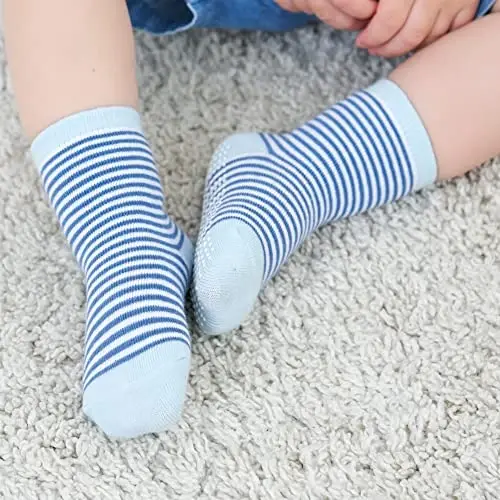 ZAPLES Baby Non Slip Grip Crew Socks with Anti Skid Soles for Infants Toddlers Kids Boys Girls - 5