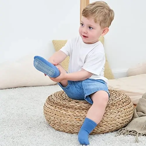 ZAPLES Baby Non Slip Grip Crew Socks with Anti Skid Soles for Infants Toddlers Kids Boys Girls - 4