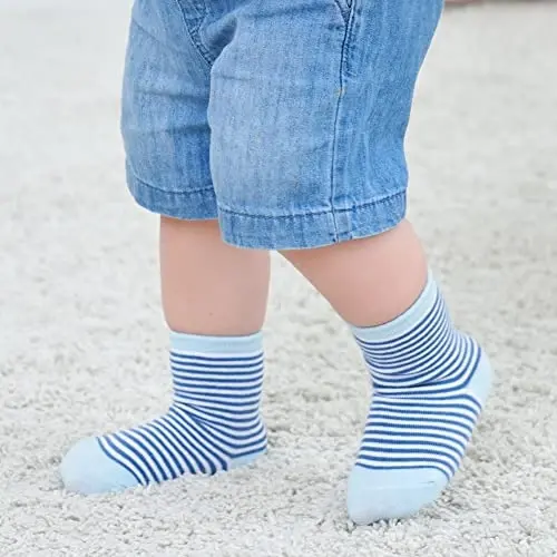 ZAPLES Baby Non Slip Grip Crew Socks with Anti Skid Soles for Infants Toddlers Kids Boys Girls - 6