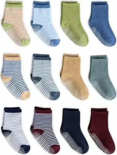 ZAPLES Chaqaloqlar, bolalar, o'g'il bolalar va qizlar uchun sirpanishga qarshi taglikli, sirpanmaydigan Baby Non Slip Grip Crew paypoqlari - 1