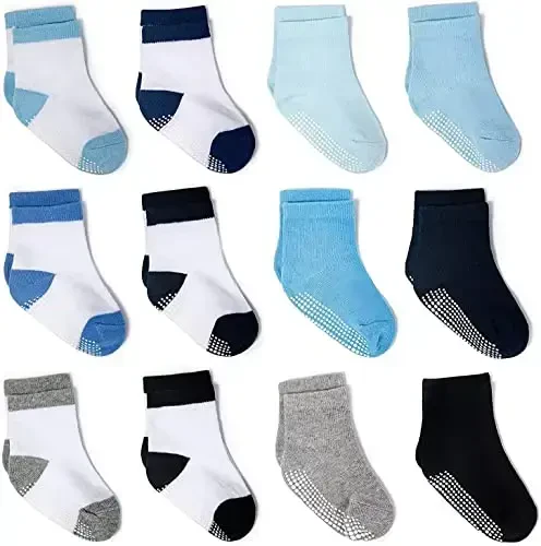 Zaples Grip Crew Socks with Non Slip/Anti Skid Soles for Baby Infants Toddlers Kids Boys Girls - 1