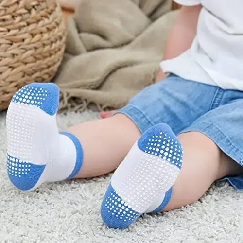 Zaples Grip Crew Socks with Non Slip/Anti Skid Soles for Baby Infants Toddlers Kids Boys Girls - 3