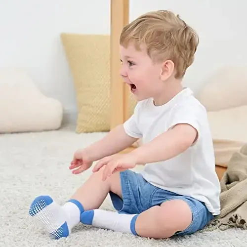 Zaples Grip Crew Socks with Non Slip/Anti Skid Soles for Baby Infants Toddlers Kids Boys Girls - 4