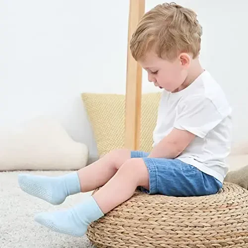 Zaples Grip Crew Socks with Non Slip/Anti Skid Soles for Baby Infants Toddlers Kids Boys Girls - 6