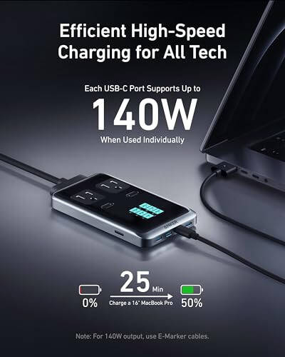 Зарядная станция Anker Prime, 240 Вт Max 8-в-1 USB C Power Strip с Anker Prime 9,600 мАч 65 Вт Power Bank - 4