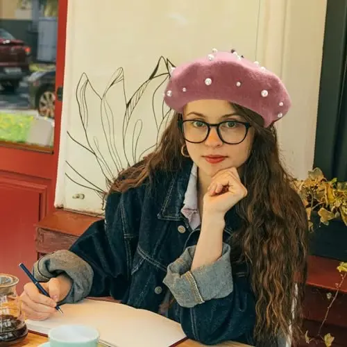 ZARSIO Ayollar Beret Marvarid Elegant Shirin Rassom Frantsuz Uslubi Beret Beanie Qalpog'i - 3