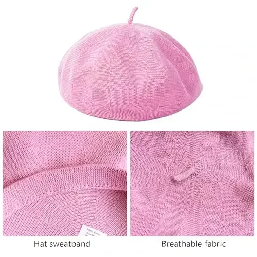 ZARSIO Cotton French Beret Hat Summer Knitted Soft Thin Beret Hat Slouchy Loose Painters Hat Solid Color for Women - 5