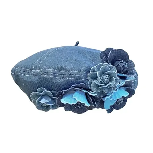 ZARSIO Denim Beret Hat for Women, French Artist Painter Beret Casual Sun Hat with Adjustable Strap - 5
