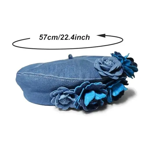 ZARSIO Denim Beret Hat for Women, French Artist Painter Beret Casual Sun Hat with Adjustable Strap - 6
