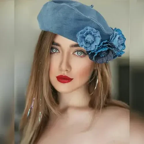 ZARSIO Denim Beret Hat Painter Hat for Women French Hat Artist Hat Casual Sun Hat with Adjustable Strap - 1