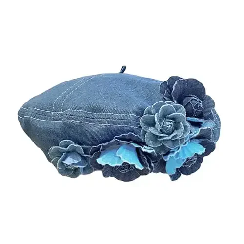 ZARSIO Denim Beret Hat Painter Hat for Women French Hat Artist Hat Casual Sun Hat with Adjustable Strap - 5