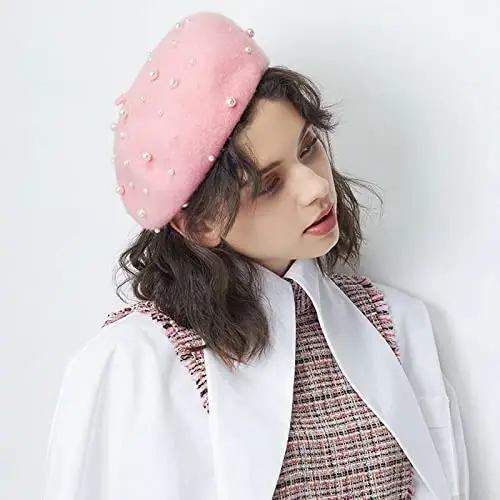 ZARSIO Women Beret Pearl Elegant Sweet Artist French Style Beret Beanie Cap - ZARSIO (1)