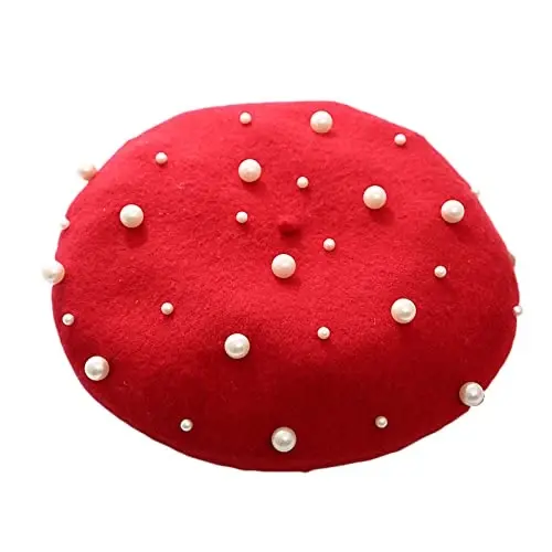 ZARSIO Women Beret Pearl Elegant Sweet Artist French Style Beret Beanie Cap 