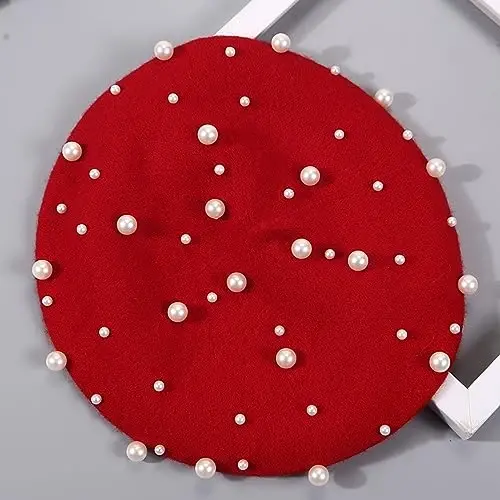 ZARSIO Women Beret Pearl Elegant Sweet Artist French Style Beret Beanie Cap - 4