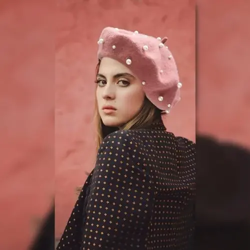 ZARSIO Women Beret Pearl Elegant Sweet Artist French Style Beret Beanie Cap - 2