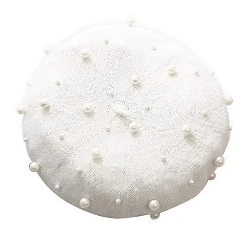 ZARSIO Women Beret Pearl Elegant Sweet Artist French Style Beret Beanie Cap 