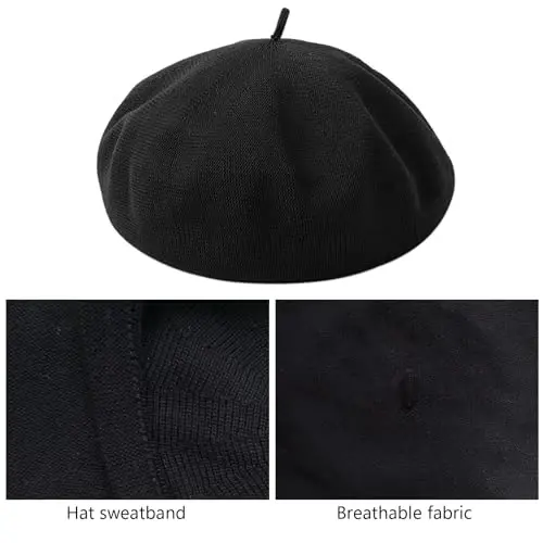 ZARSIO Cotton French Beret Hat Summer Knitted Soft Thin Beret Hat Slouchy Loose Painters Hat Solid Color for Women - 1