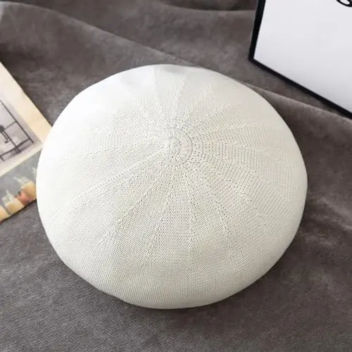 ZARSIO Summer French Beret Breathable Thin Beret Hat Solid Color Beanie for Women Lady - 4