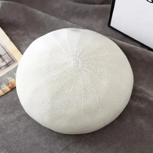 ZARSIO Summer French Beret Breathable Thin Beret Hat Solid Color Beanie for Women Lady - 4