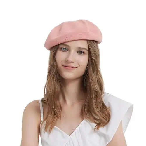 ZARSIO Summer French Beret Breathable Thin Beret Hat Solid Color Beanie for Women Lady - 3