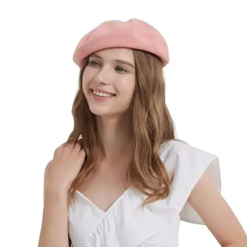 ZARSIO Summer French Beret Breathable Thin Beret Hat Solid Color Beanie for Women Lady - 5