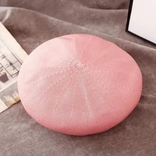 ZARSIO Summer French Beret Breathable Thin Beret Hat Solid Color Beanie for Women Lady - 7