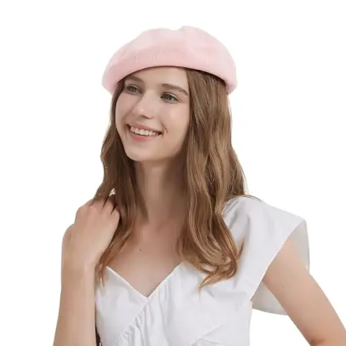 ZARSIO Summer French Beret Breathable Thin Beret Hat Solid Color Beanie for Women Lady - 5