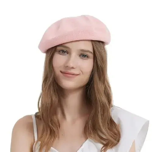 ZARSIO Summer French Beret Breathable Thin Beret Hat Solid Color Beanie for Women Lady - 3