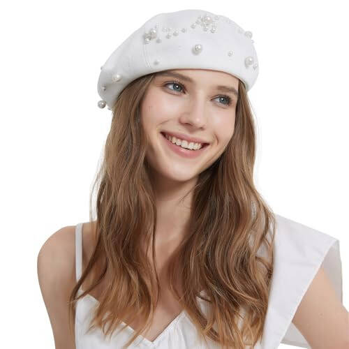 ZARSIO Summer French Pearl Beret Breathable Thin Beret Hat Beanie for Women Lady - 1