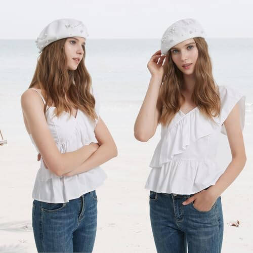 ZARSIO Summer French Pearl Beret Breathable Thin Beret Hat Beanie for Women Lady - 6