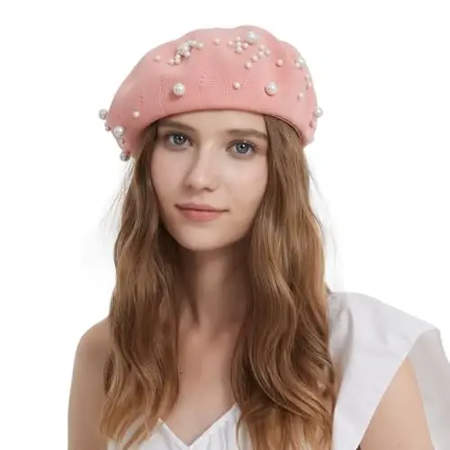 ZARSIO Summer French Pearl Beret Breathable Thin Beret Hat Beanie for Women Lady - 1