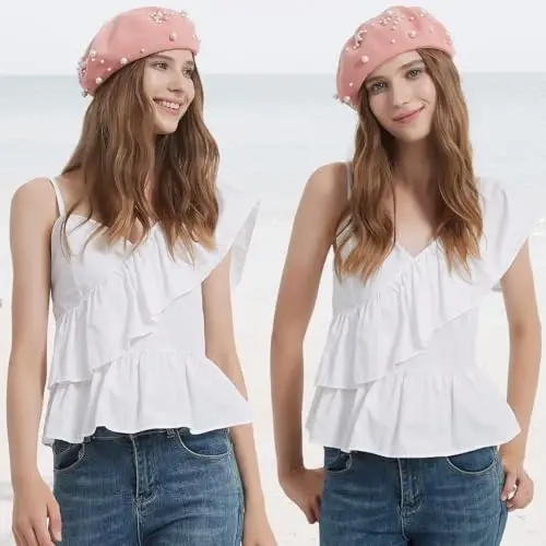 ZARSIO Summer French Pearl Beret Breathable Thin Beret Hat Beanie for Women Lady - 6