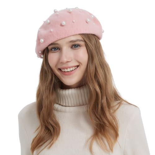 ZARSIO Women Beret Pearl Elegant Sweet Artist French Style Beret Beanie Cap - 15