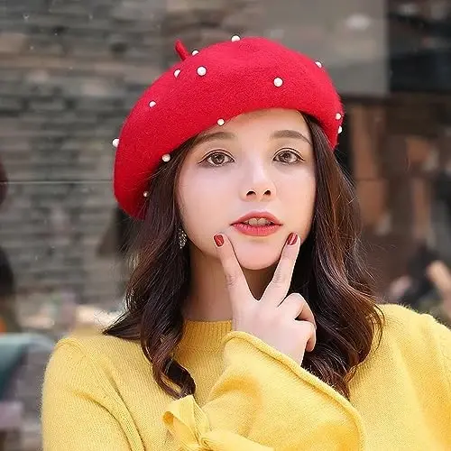 ZARSIO Women Beret Pearl Elegant Sweet Artist French Style Beret Beanie Cap - 3