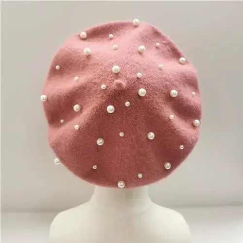 ZARSIO Women Beret Pearl Elegant Sweet Artist French Style Beret Beanie Cap - 5