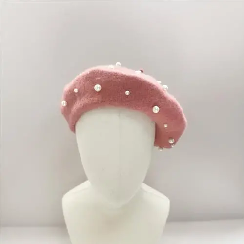 ZARSIO Women Beret Pearl Elegant Sweet Artist French Style Beret Beanie Cap - 4