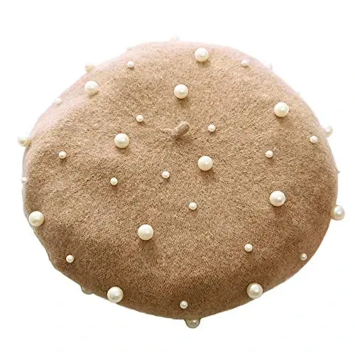 ZARSIO Women Beret Pearl Elegant Sweet Artist French Style Beret Beanie Cap - 1