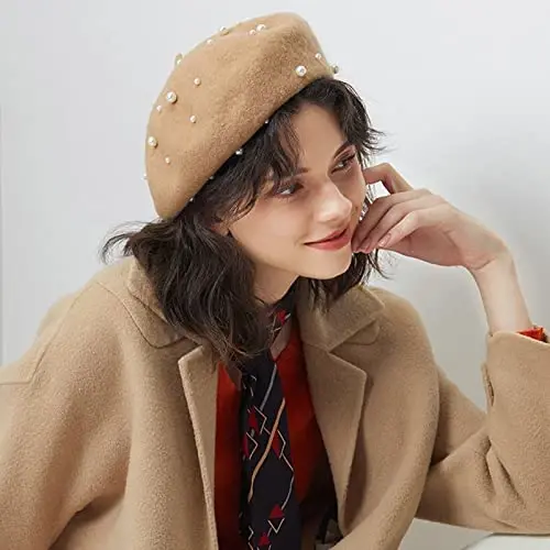 ZARSIO Women Beret Pearl Elegant Sweet Artist French Style Beret Beanie Cap - 3