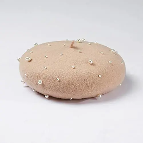ZARSIO Women Beret Pearl Elegant Sweet Artist French Style Beret Beanie Cap - 5