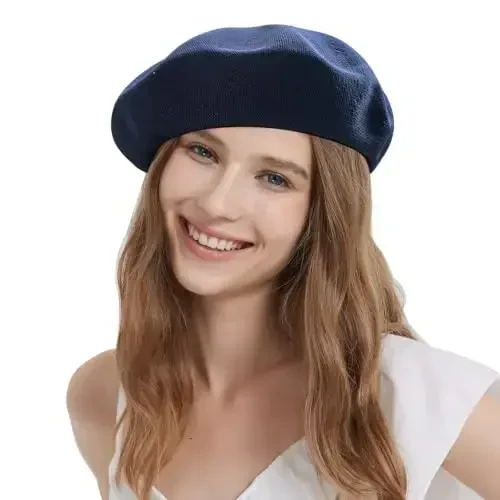 ZARSIO Summer French Beret Breathable Thin Beret Hat Solid Color Beanie for Women Lady - 3