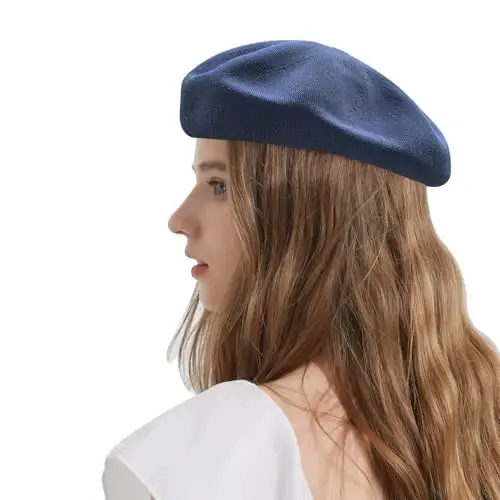 ZARSIO Yozgi Fransuz Beret Nafas oladigan Yupqa Beret Shlyapa Ayollar uchun Qattiq Rangli Beanie Xonim - 4