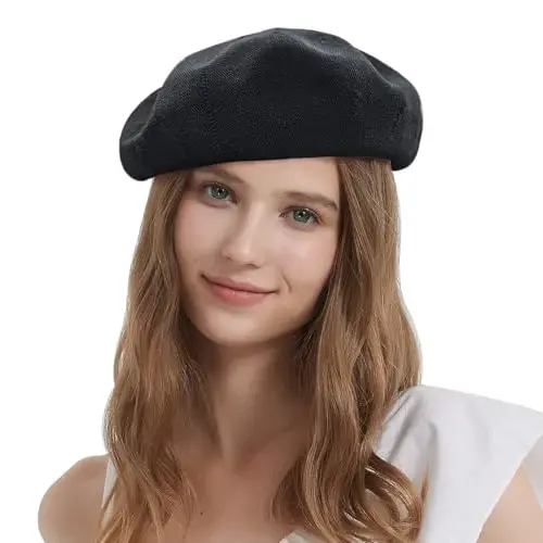 ZARSIO Yozgi Frantsuz Bereti Nafas Oluvchan Yupqa Beret Shlyapa Ayollar uchun Qattiq Rangli Beanie - 4