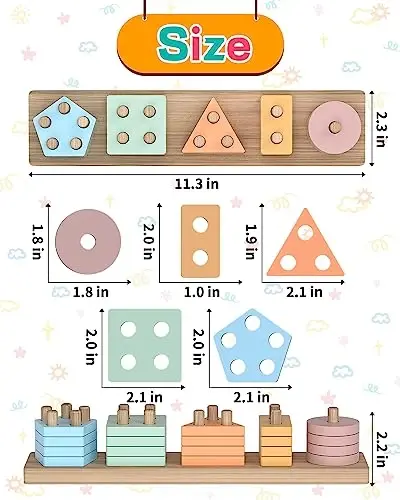 Zartores Montessori Toys for 1 2 3 Year Old Boys Girls Gifts, Wooden Shape Sorter Toys for Ages 2-4, Toddler Learning Toy Puzzles Birthday Gift Ages 1-3 - 5